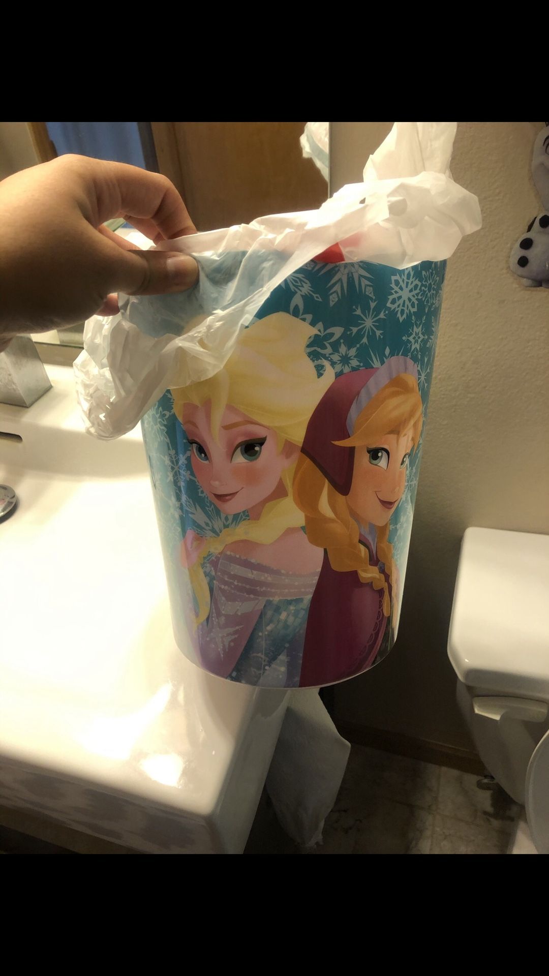 Frozan Bathroom Curtain, Trash can Toothbrush Holder