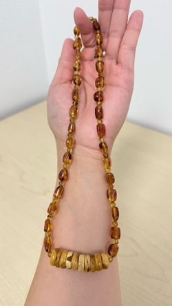 Handcrafted Natural Plant Amber & Picture Jasper Necklace | Earthy Boho Gemstone Jewelry