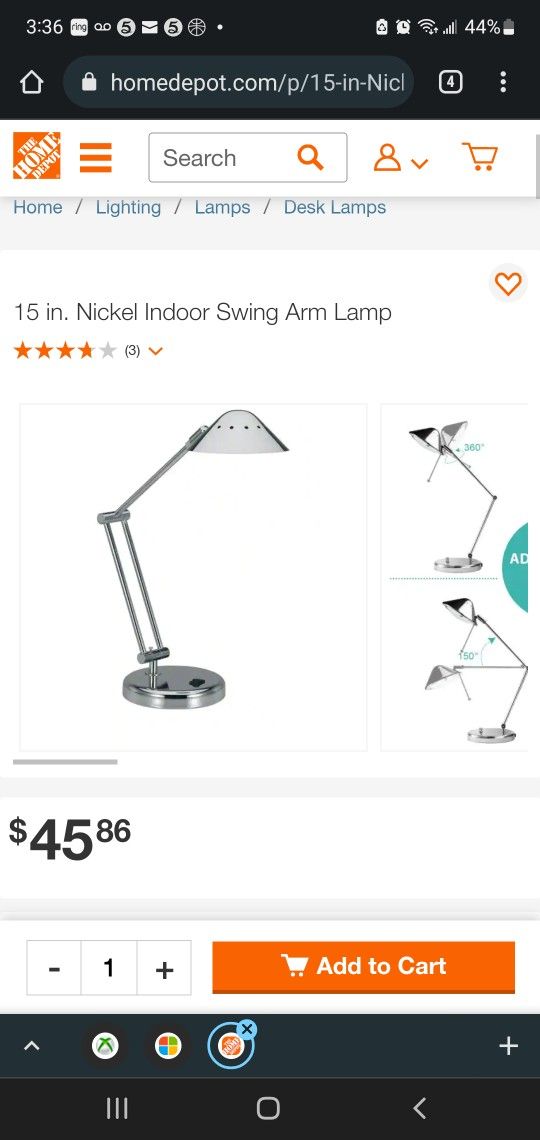 15 In Nickel Indoor Swing Arm Lamp