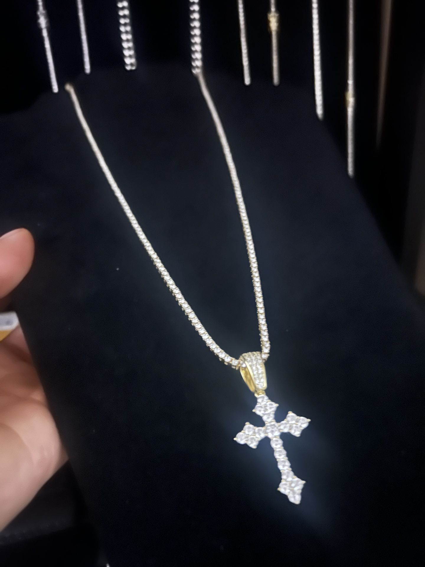 2mm22inch Diamond Tennis Chain/ Cross Pendant Bundle✨,All Products : American Fashion Style Bags On Sale