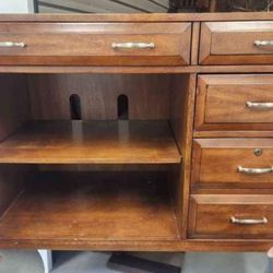 Wood TV STAND/DESK/HUTCH With 5 Drawers. Very Solid 