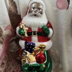 Very Large Glass Santa Ornament