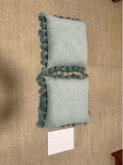 Two green pillows with washable covers