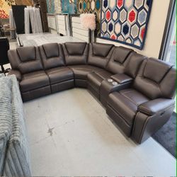 🔥 ONLY $1069! Black Leather Modular Manual Recliner Sectional