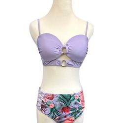 Miss California Women's High Waisted Bikini Two Piece Swimsuit Floral Large