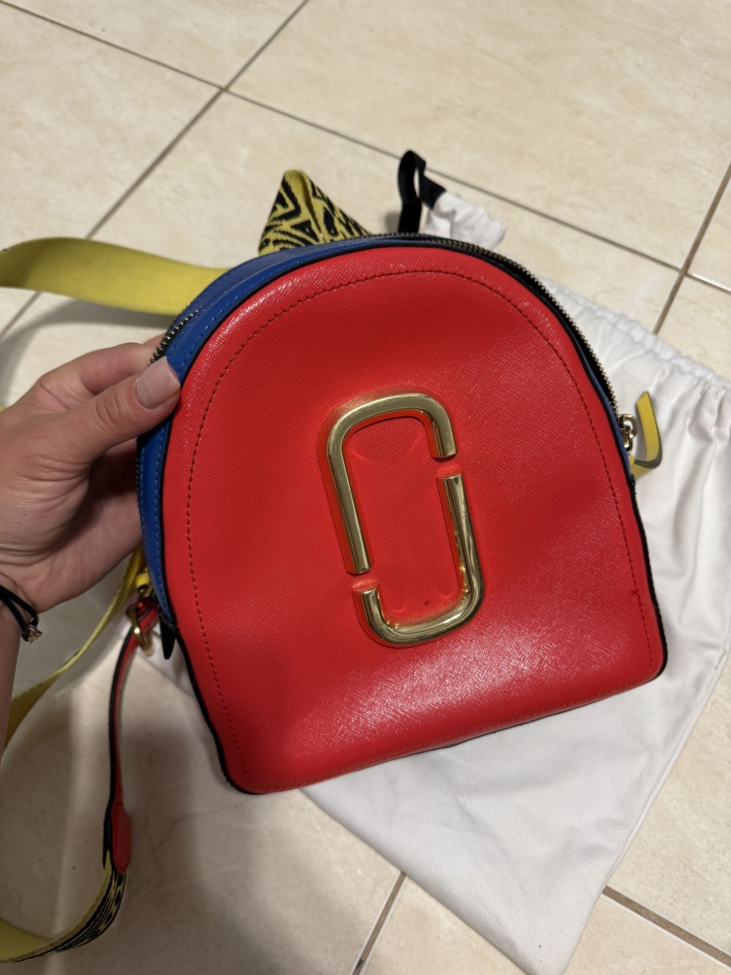 Marc Jacobs Cow Leather Snapshot Backpack Porcelain Multi Red, Blue And Yellow