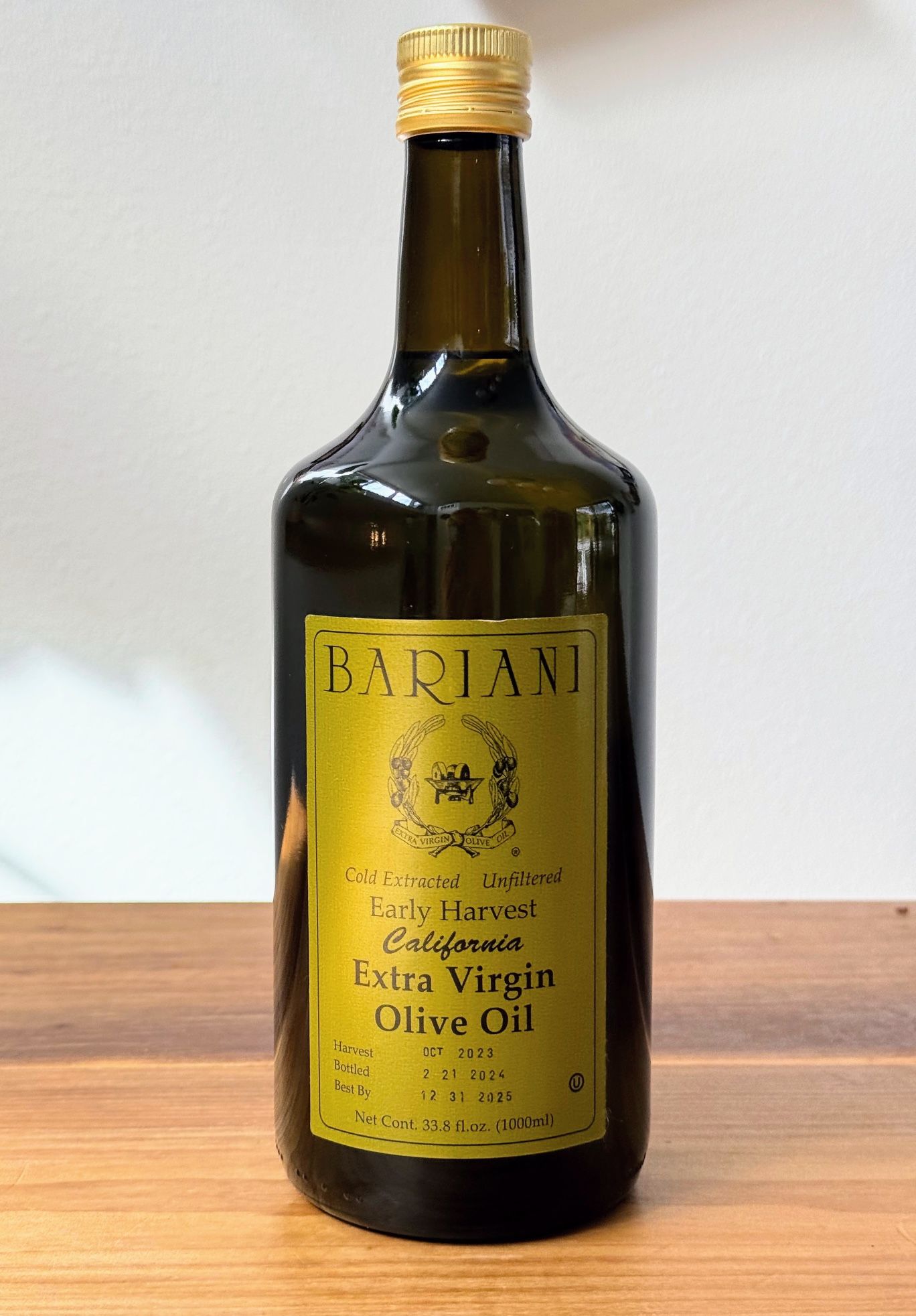 Bariani Early Harvest California Olive Oil, 1000 ml, USDA Organic OU Kosher