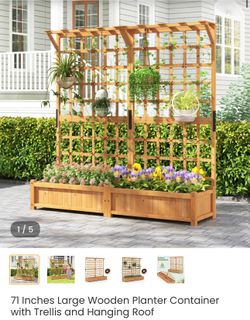 71” Large Wooden Raised Garden Bed with Trellis Planter Box