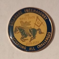 2000 Delaware 2001 Freemasonry Accepting All Challenges The First State Freemason Lapel Pin Pinback Vintage Collectible