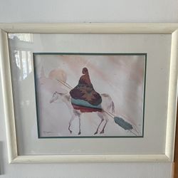 J.C. Madden Native American Woman On Horse Watercolor Drawing Lithograph 1 Of 2