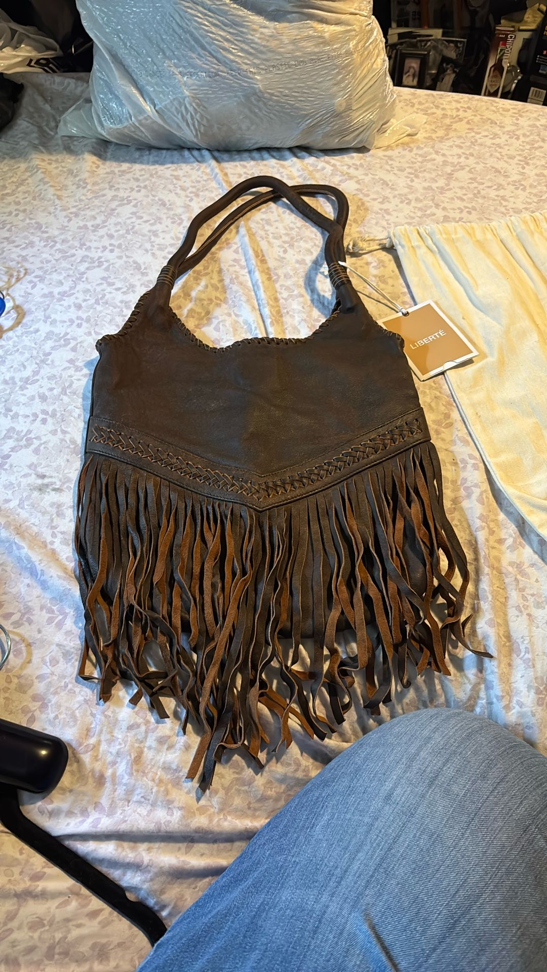 Liberty Hobo Fringe Leather Brown Bag