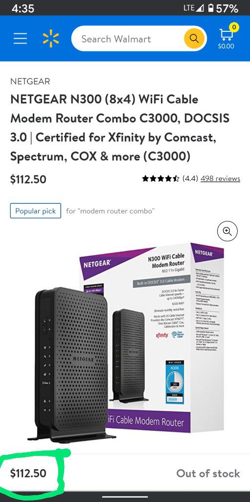 Netgear N300 WI-FI Cable Modem Router