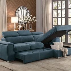 👍Ferriday Blue Storage Sleeper Sectional  🥇Very Special Product  