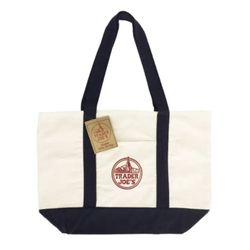 Trader Joes Reusable Canvas Eco Tote Bag Heavy Duty Bag Blue White, NEW