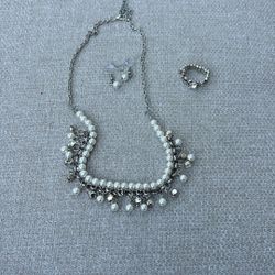 Faux Pearl Necklace N Matching Earrings N Ring 