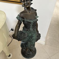 Grape Girl Bronze Statue By A. Moreau
