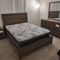 Super Deal 6 Pcs Bedroom Set Rustic Grey Bed, 1 Night, Dresser, Mirror, Matt & Boxspring Queen: $819 Full: $799 King: $959 