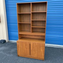 Mid Century Modern Danish Teak Bookshelf With Storage 