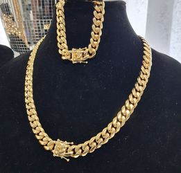 14k gold-plated flat Miami Cuban Link 12mm chain and bracelet