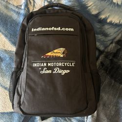 Brand new black backpack featuring the branding for "Indian Motorcycle of San Diego