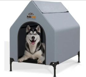 Outdoor Dog House with Roof Canopy Elevated Bed with Mesh Windows 41X24X17cm/5.7kg - Weatherproof Dog Shelter for Medium Breeds - Ideal Dog House Outd