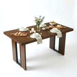 SORIAN Industrial MDF Dining Table 63" x 35" Modern Wood Finish