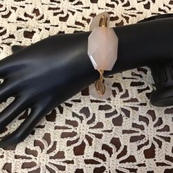 Handmade Bracelet in Wire Gold tone Wrapped Bangle with 3 Clear Pink Glass Beads EUC