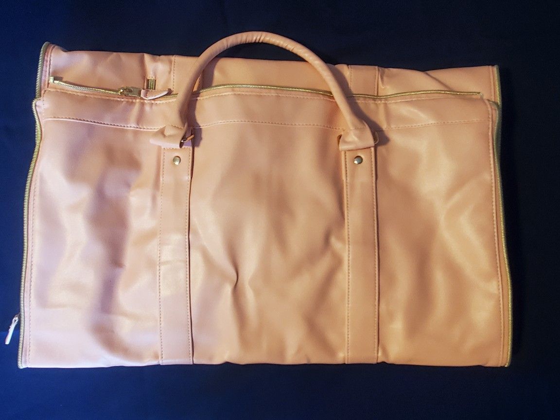 Carry On Garment Bag, Large Polyester Faux Leather Duffle Pink Bag Waterproof
