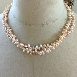 Vintage Blush Pink Freshwater Pearl Multi-Strand Necklace 