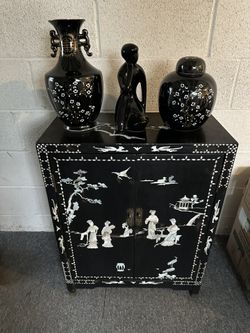 Chinese Inlaid Double Door Cabinet Set