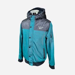Reebok Green Black Sherpa Fur Lining Lightweight Winter Men’s Jacket Sz L NWT