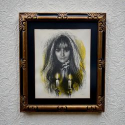 ⭕️ Vintage Sandu Lieberman Judaica Shabbos Candles Framed Spiritual Art