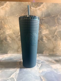 Starbucks Dark Teal Grid Tumbler with Straw