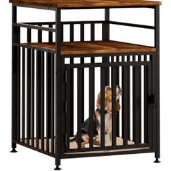 Dog Kennel with Double Storage, Chew-Proof Steel-Tube Dog Cage with Pet Mat