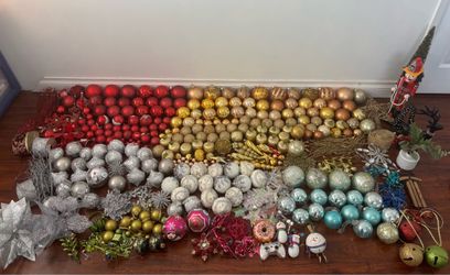 Bulk Lot of Christmas Decor Stockings Ornaments Ribbon and More