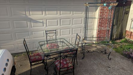 Wrought Iron Glass Top Table and Chairs Set