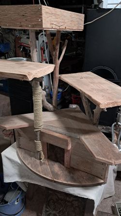 Cat tower built from reclaimed wood oak,cherry an cedar