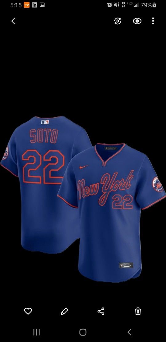 New! Juan Soto New York Mets Mens Blue Alt Limited Baseball Jersey LG