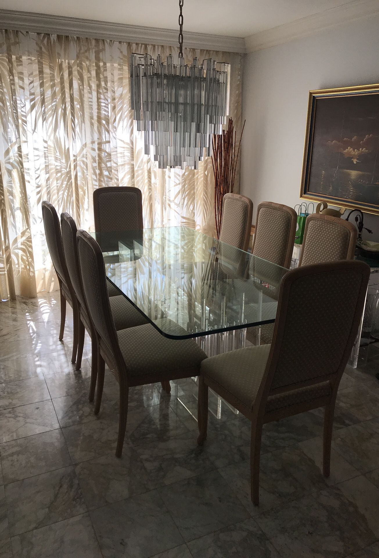 Mid century modern glass and acrylic bases dining table