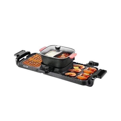 975#Hot Pot with Grill, 2300W 2-in-1 Electric Smokeless Grill and Hot Pot, Removable Shabu-shabu Hotpot with Non-stick Pan, Separate Dual Temperature