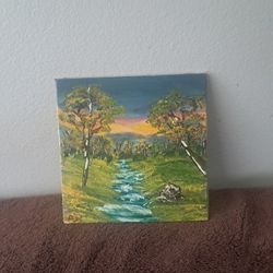 Hand Painted Cardstock Oil Paint Landscape Grassy