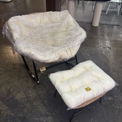 New Assembled Papasan Rocking Chair, Oversized Wicker Rattan Recliner with Beige Cushion 450 Lbs