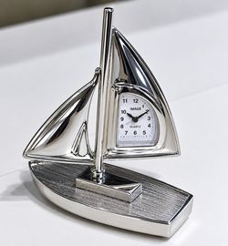 Silver-toned Mini Sailboat Desk Clock
