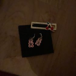 Cute gummy bear earrings pink and a sliver cherry clip gold