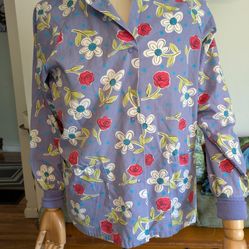 Vintage Women's Purple Floral Jasco Scrub Jacket 