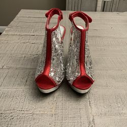 Beautiful Dazzling Red And Siler Heels 