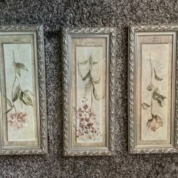 Cheri Blum Framed/Matted Print Orchid/Peonie21"x9" Set Of 3 Framed Prints