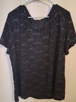 Black Sequin Short Sleeve Top size large