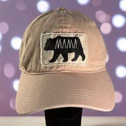 Rae Dunn Womens MAMA Bear Baseball Cap Hat Pink Denim Logo Patch Adjustable EUC