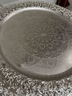 Silver serving tray with handles